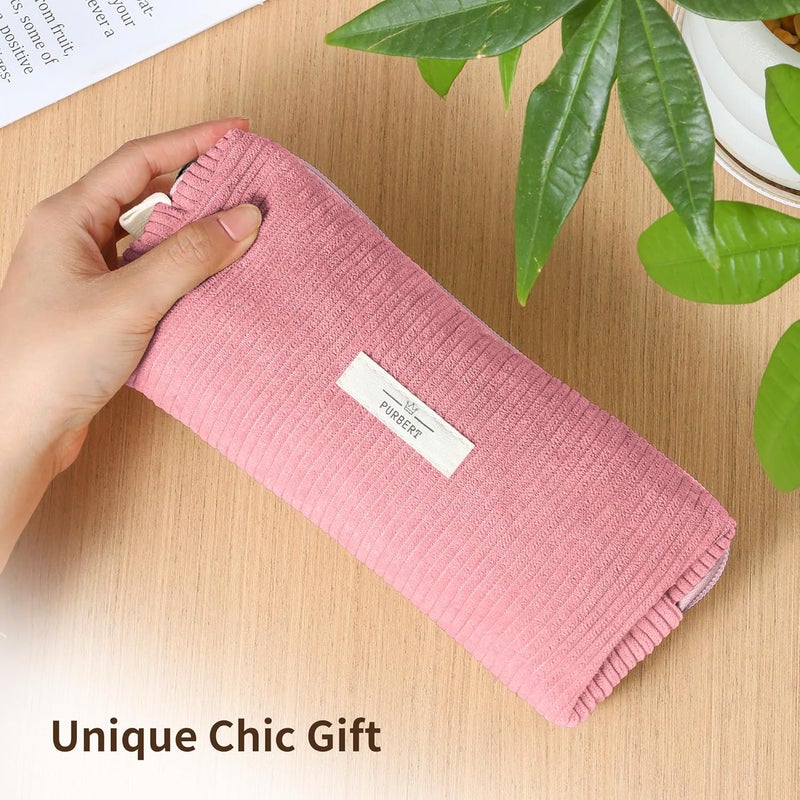 Purbert Pencil Bag Pen Case, Soft Corduroy Small Pencil Pouch Organizer with Zipper, Cute Pencil Case Pouch Stationery for Girls and Boys – Pink - Image 2